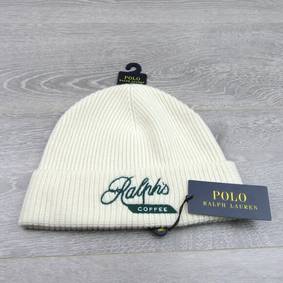 Polo Ralph Lauren Ralph’s Coffee Wool-Blend Cream Beanie Cap One Size NEW - Picture 3 of 12